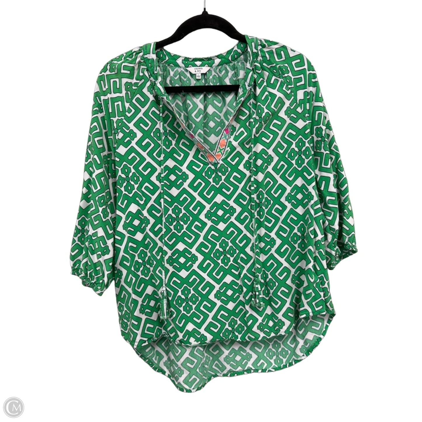 Top 3/4 Sleeve By Crown And Ivy In Green & White, Size: L