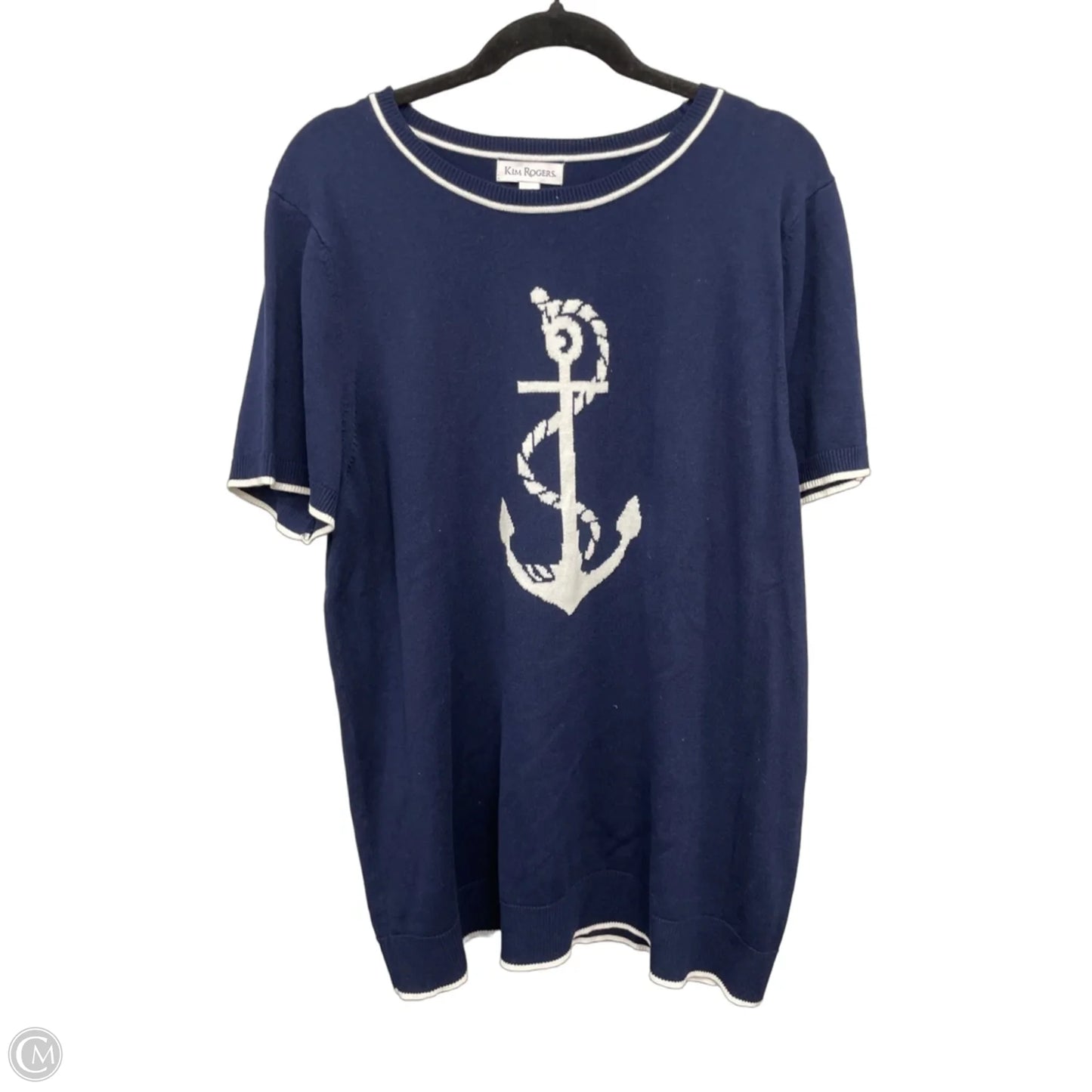 Sweater Short Sleeve By Kim Rogers In Blue & White, Size: Xl
