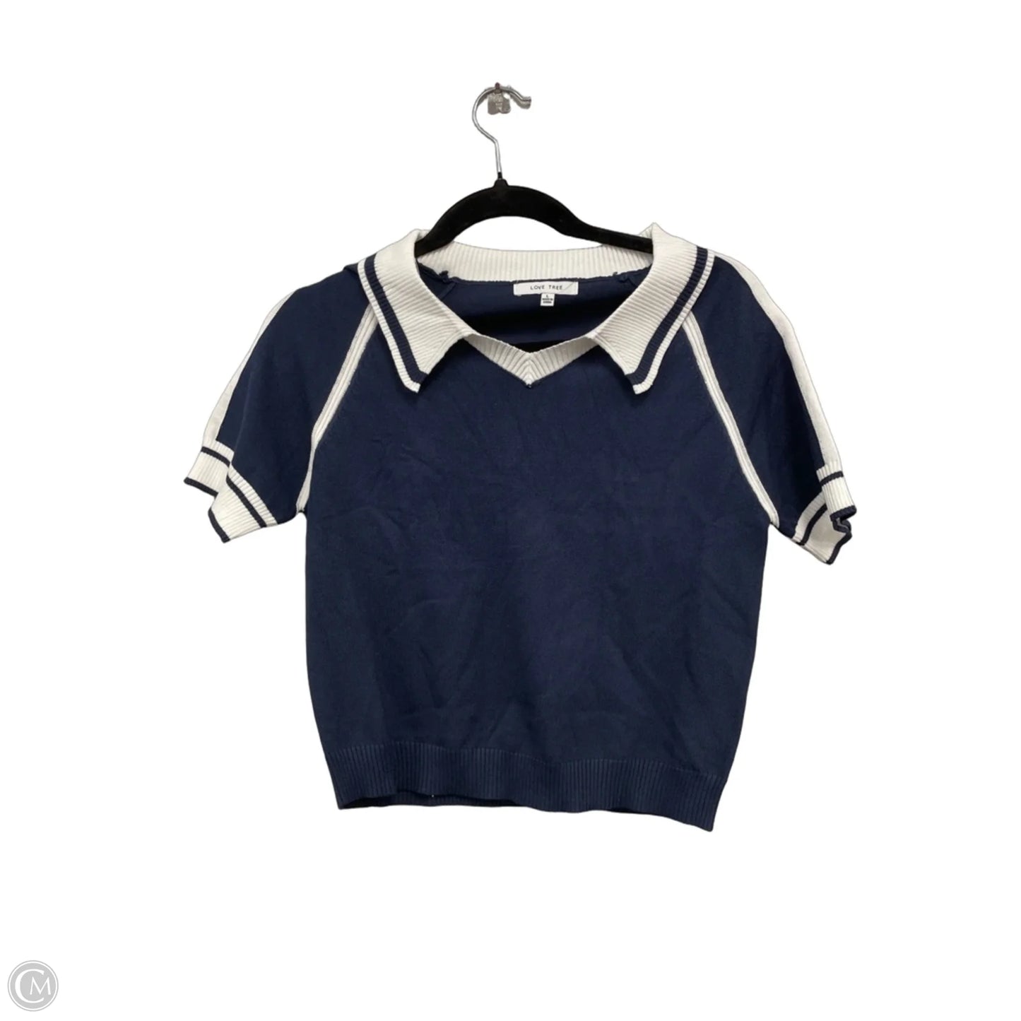 Sweater Short Sleeve By Love Tree In Blue & White, Size: L