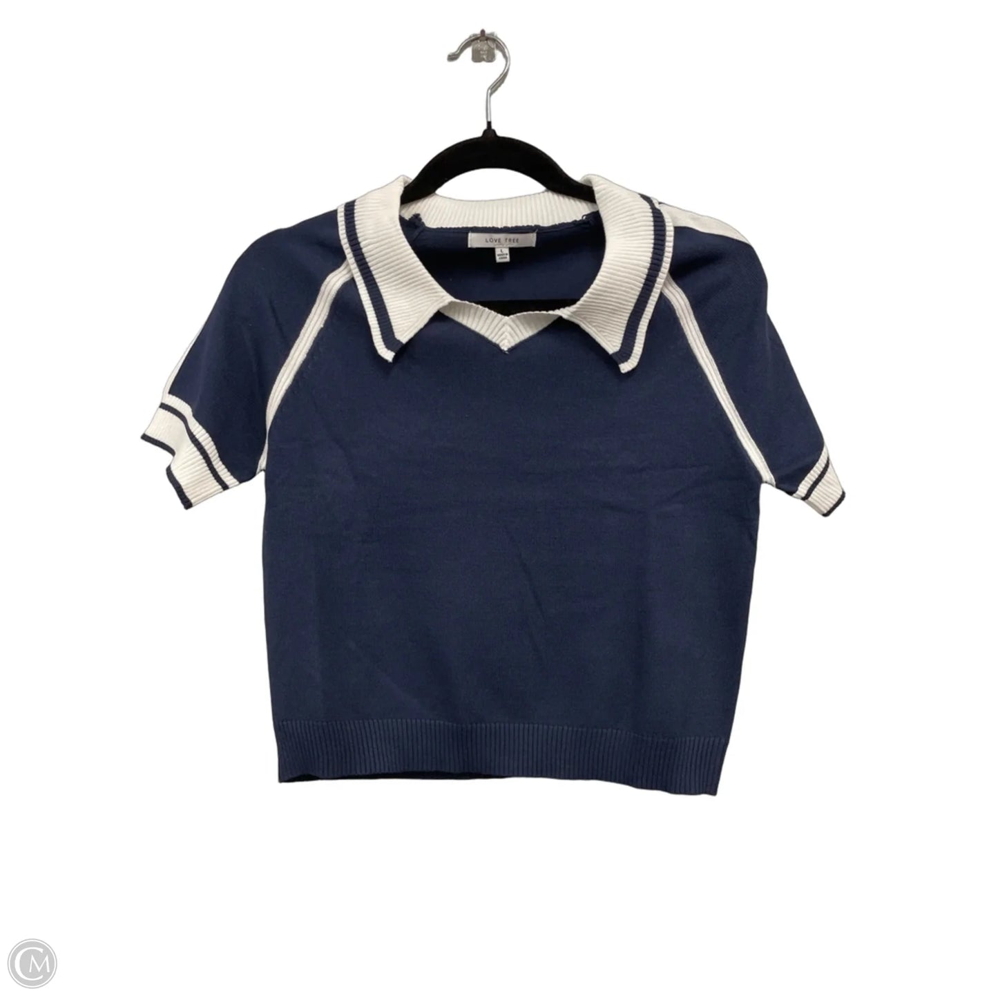 Sweater Short Sleeve By Love Tree In Blue & White, Size: L