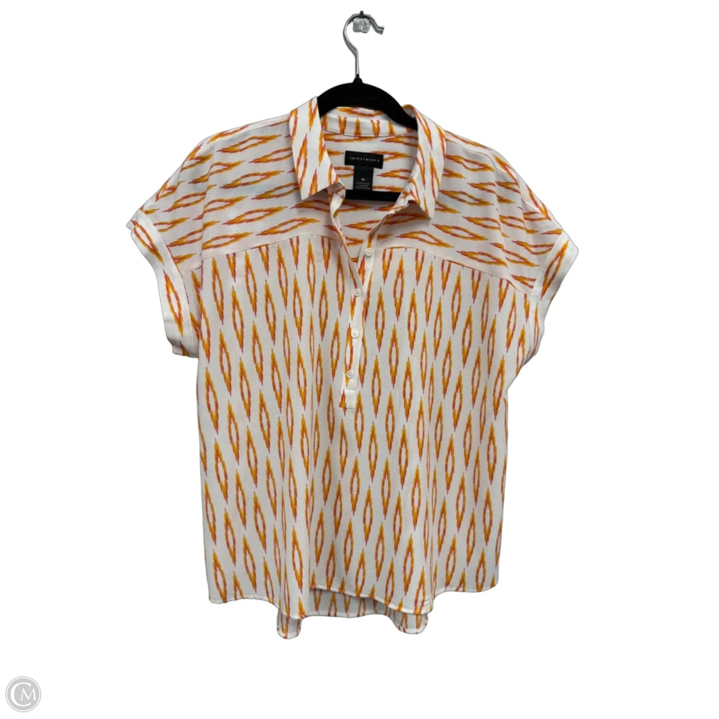 Top Short Sleeve By Investments In Orange & White, Size: M