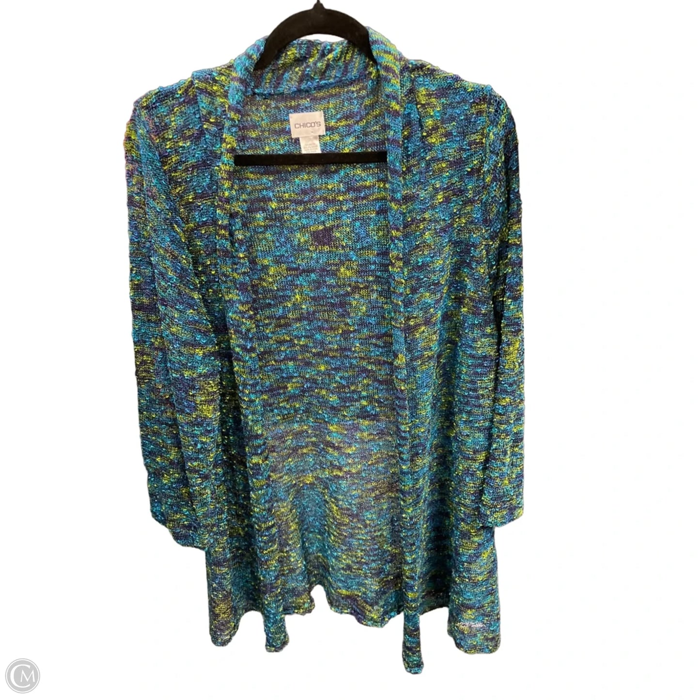 Cardigan By Chicos In Blue & Yellow, Size: 2