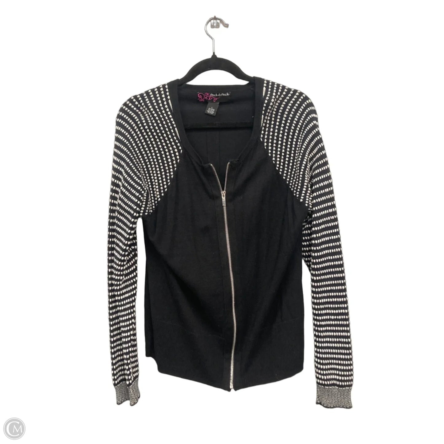 Sweater Cardigan By Peck And Peck In Black & White, Size: L