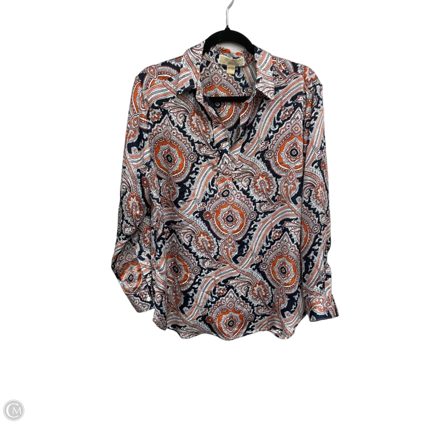 Blouse Long Sleeve By Michael By Michael Kors In Blue & Orange, Size: M