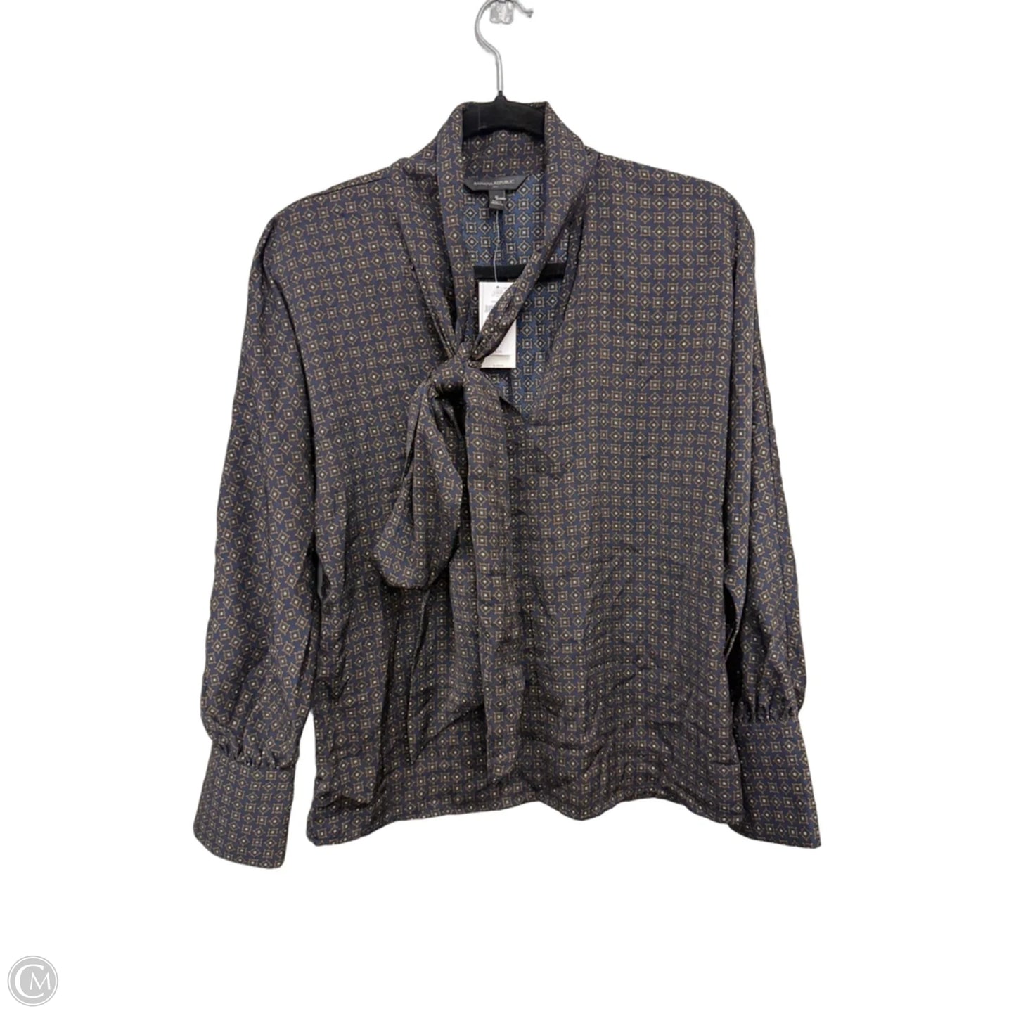 Blouse Long Sleeve By Banana Republic In Blue & Brown, Size: S