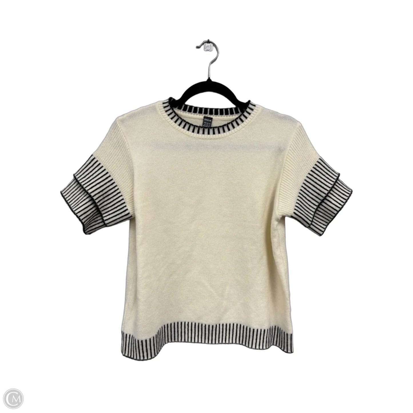 Sweater Short Sleeve By Shein In Black & Cream, Size: M
