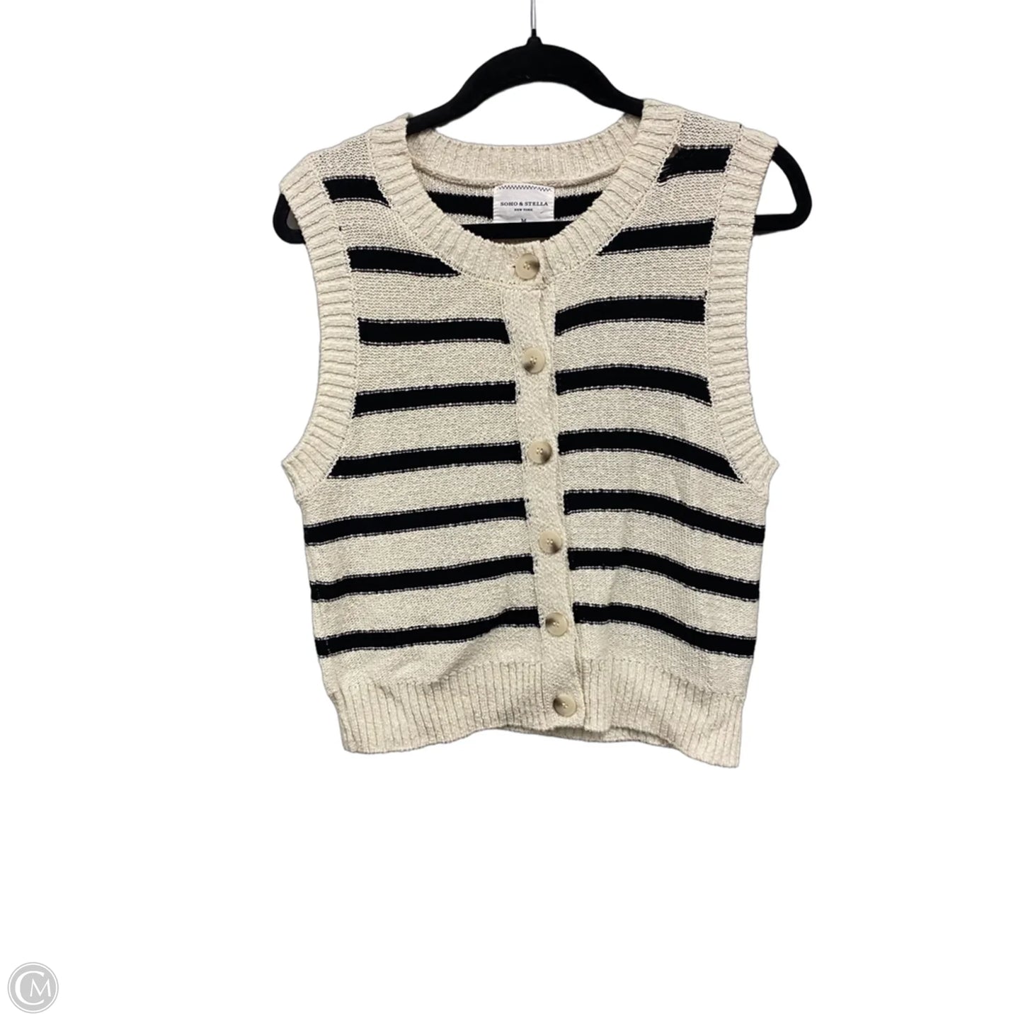 Sweater Short Sleeve By Clothes Mentor In Black & Cream, Size: M