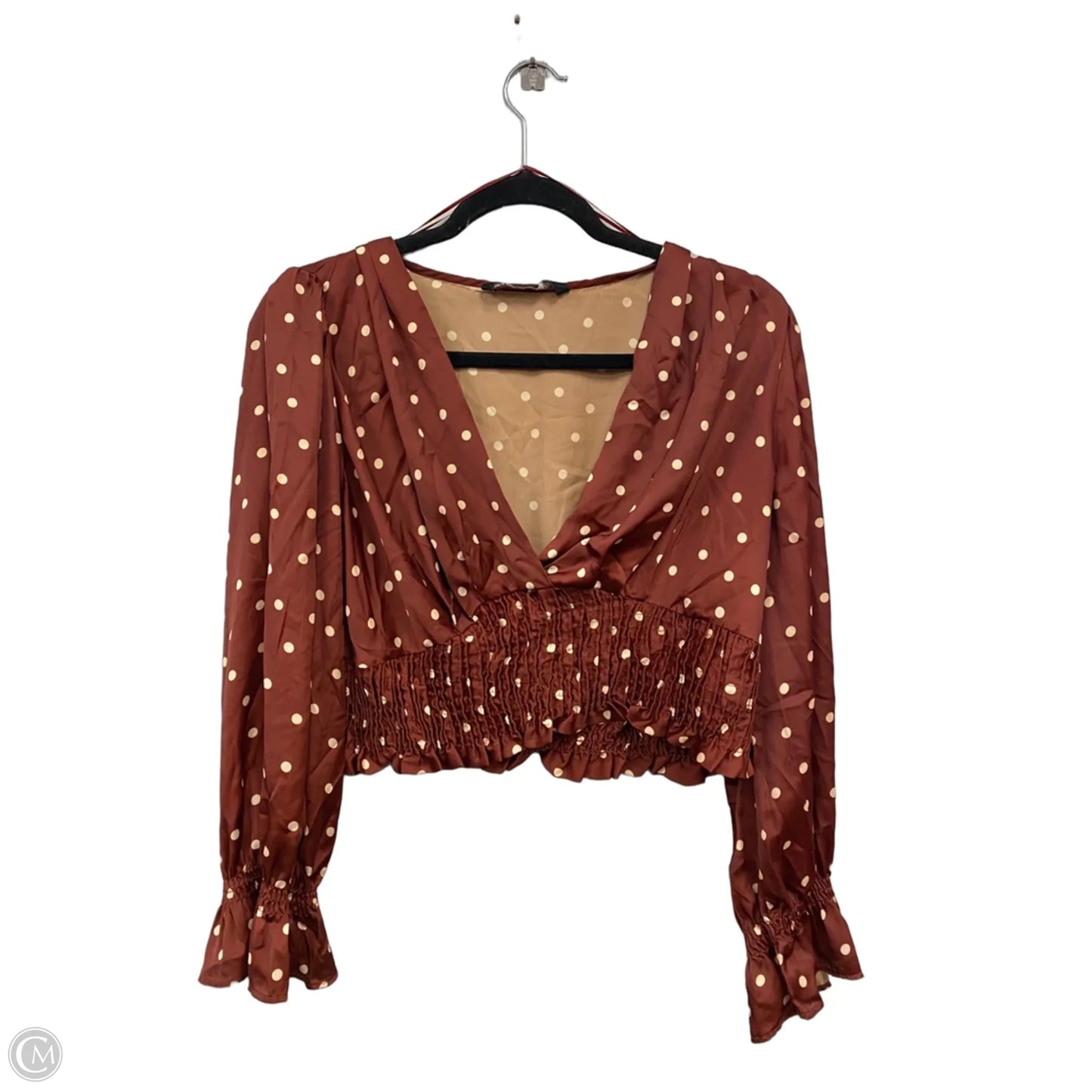 Top Long Sleeve By Zara In Brown & Cream, Size: L