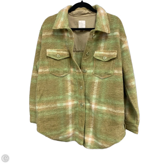 Jacket Shirt By Joie In Green & Tan, Size: L