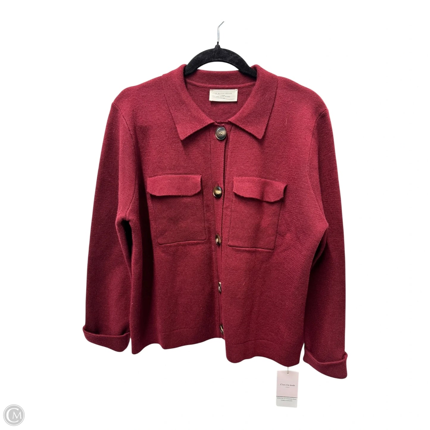 Sweater Cardigan By Cma In Maroon, Size: L