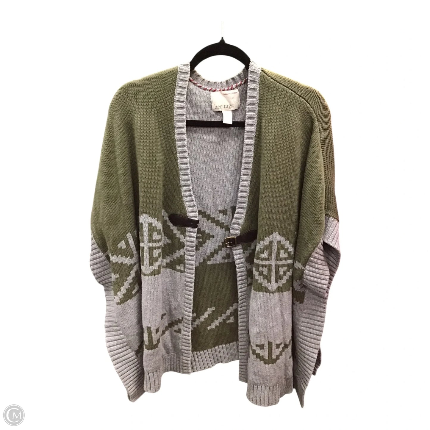 Sweater Cardigan By Banana Republic In Green & Grey, Size: L