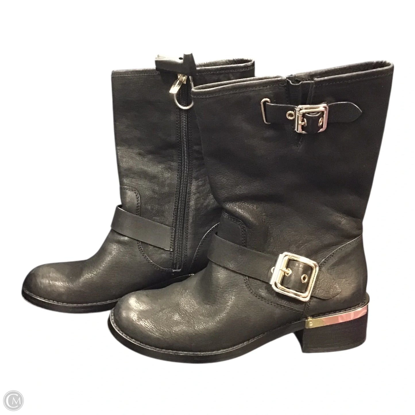 Boots Ankle Heels By Vince Camuto In Black & Gold, Size: 7.5