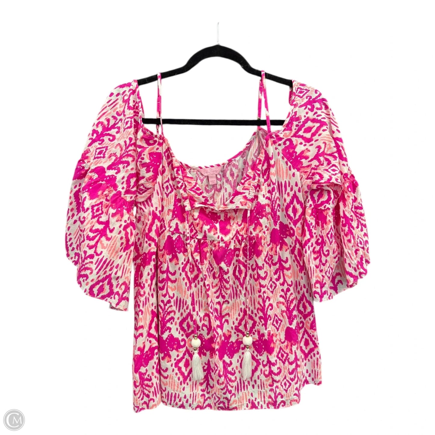 Blouse Designer By Lilly Pulitzer In Pink & White, Size: L
