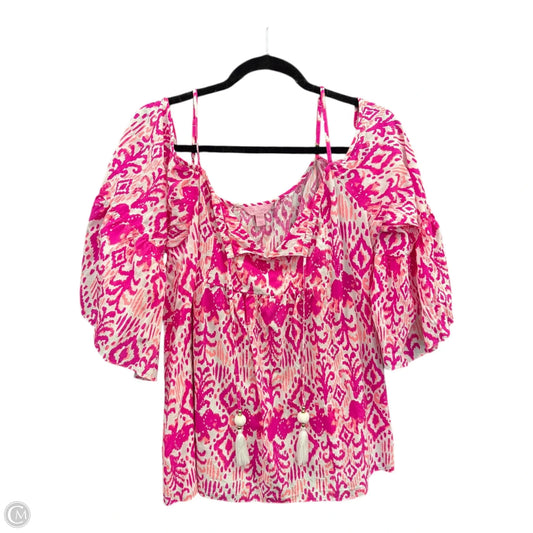 Blouse Designer By Lilly Pulitzer In Pink & White, Size: L