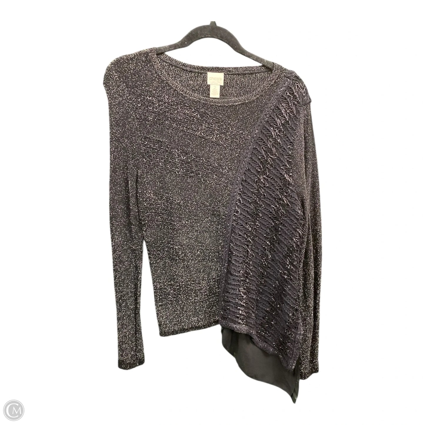 Sweater By Chicos In Black & Silver, Size: L