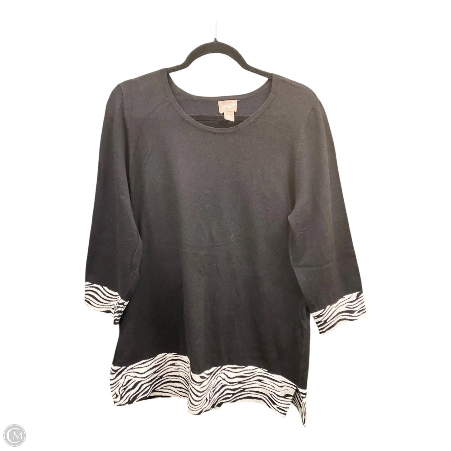 Top 3/4 Sleeve By Chicos In Black & White, Size: L