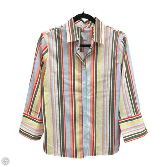 Blouse Long Sleeve By Chicos In Striped Pattern, Size: M