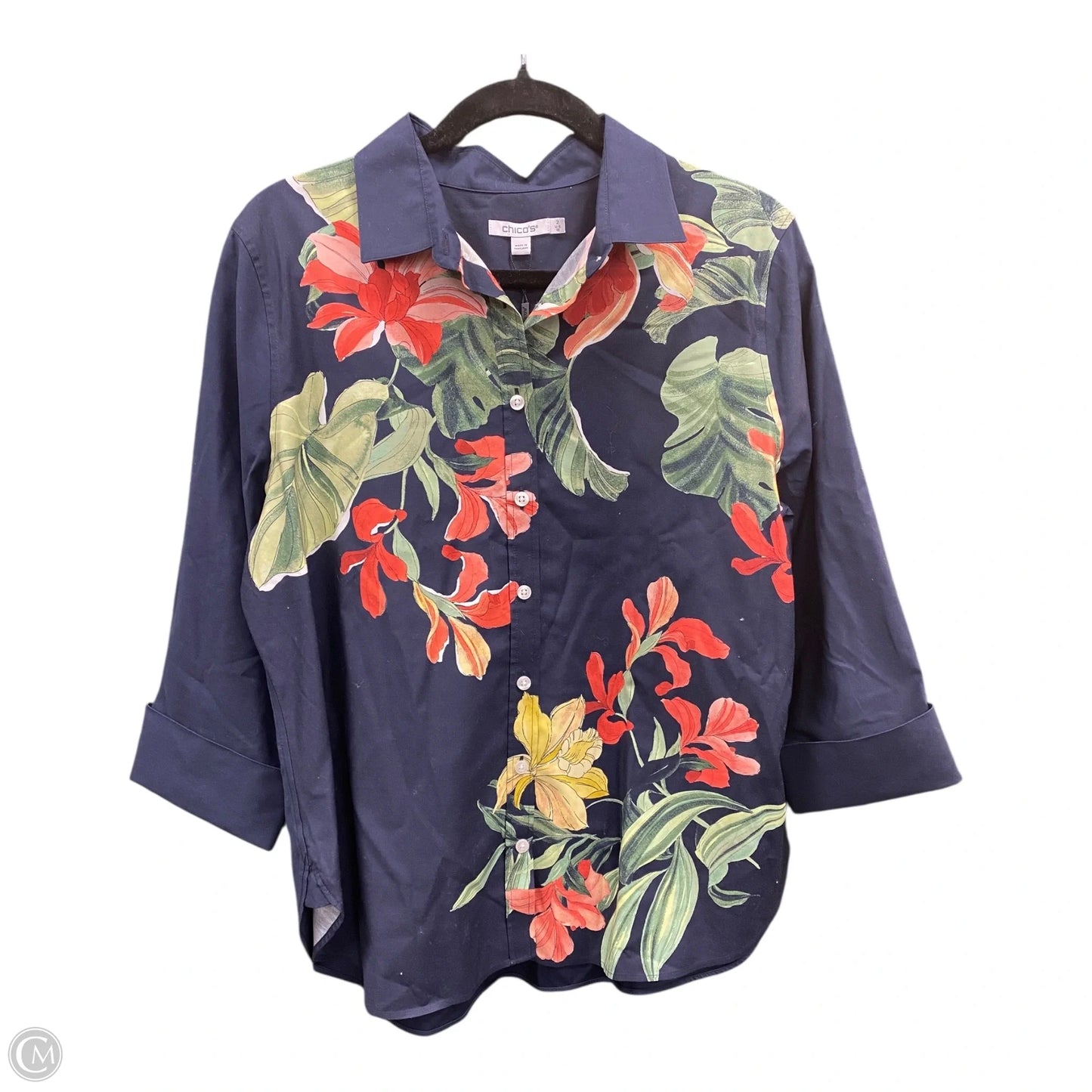 Blouse 3/4 Sleeve By Chicos In Floral Print, Size: 12