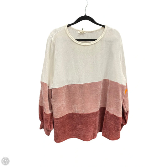 Top Long Sleeve By Chicsoul In Pink & White, Size: 3x