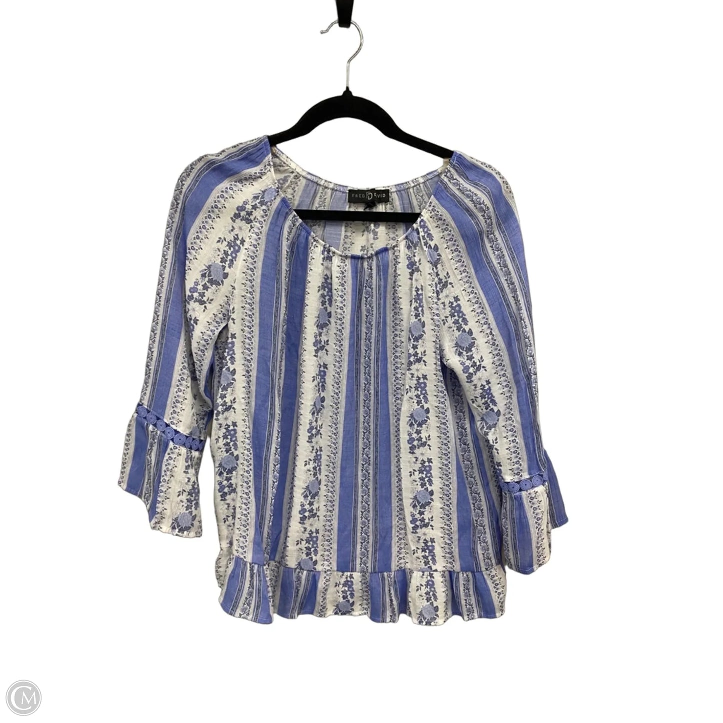 Top Long Sleeve By Fred David In Blue & White, Size: M