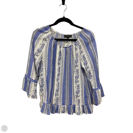 Top Long Sleeve By Fred David In Blue & White, Size: M