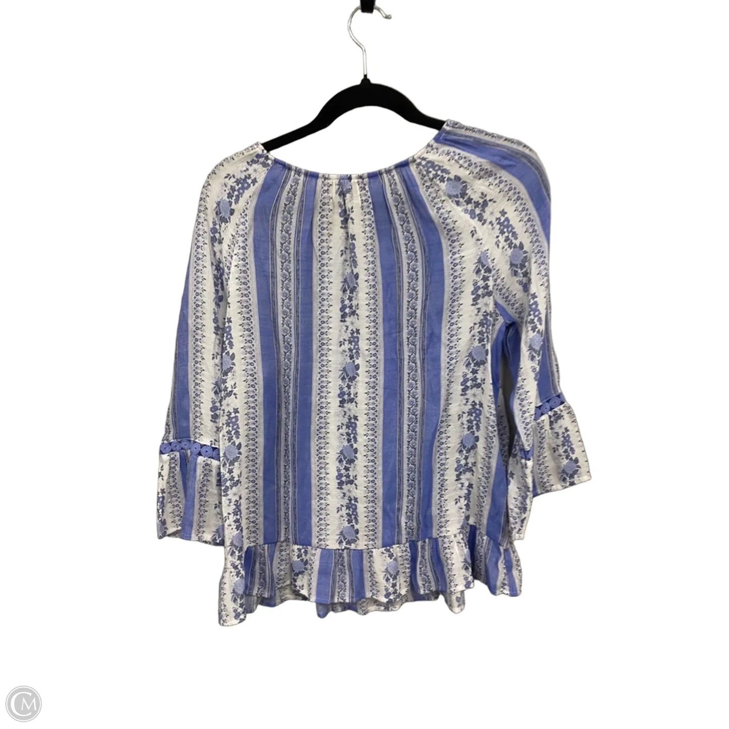 Top Long Sleeve By Fred David In Blue & White, Size: M