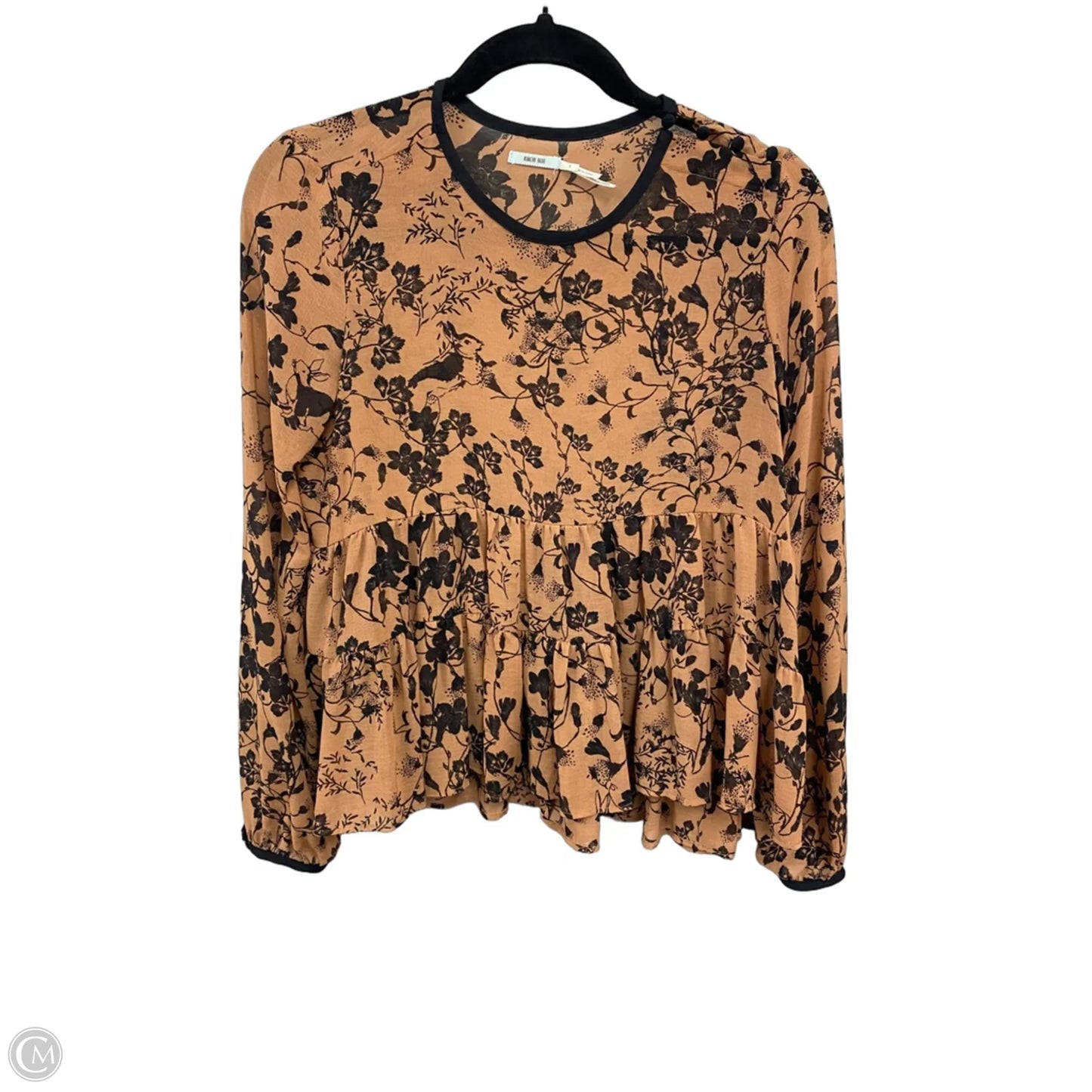 Top Long Sleeve By Kimichi Blue In Black & Brown, Size: S