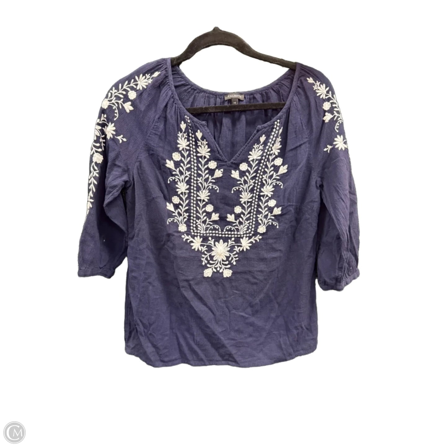 Top 3/4 Sleeve By Talbots In Blue & White, Size: Xs