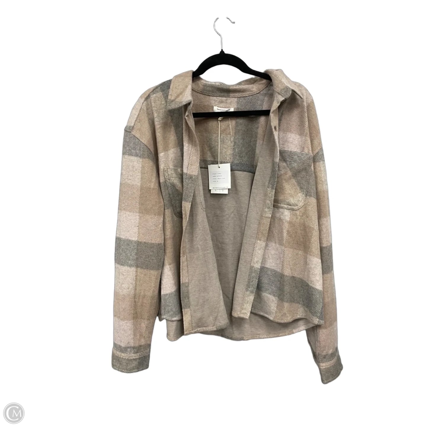 Jacket Shirt By Beachlunchlounge In Grey & Tan, Size: Xl