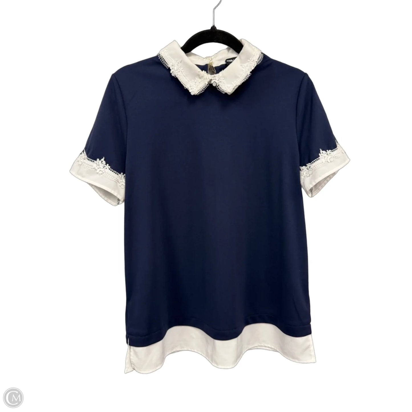 Blouse Designer By Karl Lagerfeld In Blue & White, Size: M
