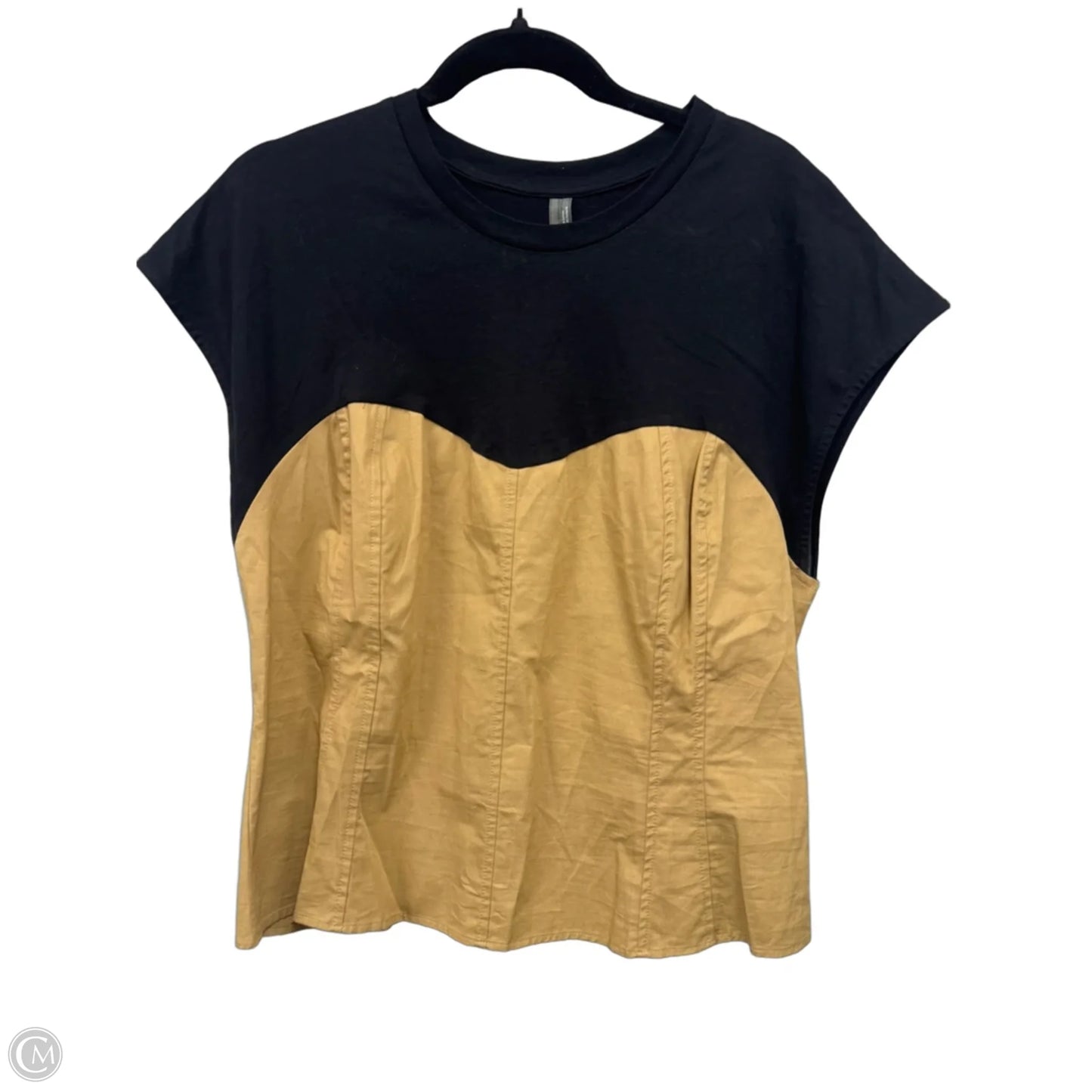 Top Short Sleeve By Anthropologie In Black & Tan, Size: Xl