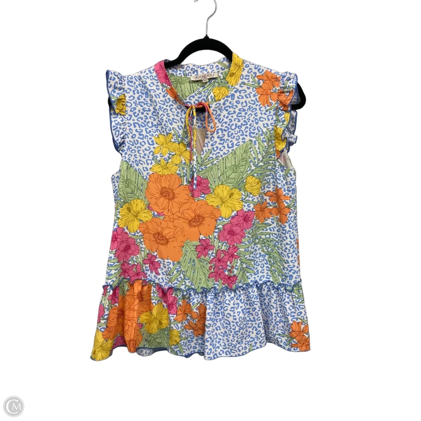 Top Short Sleeve By Joy Joy In White & Yellow, Size: L