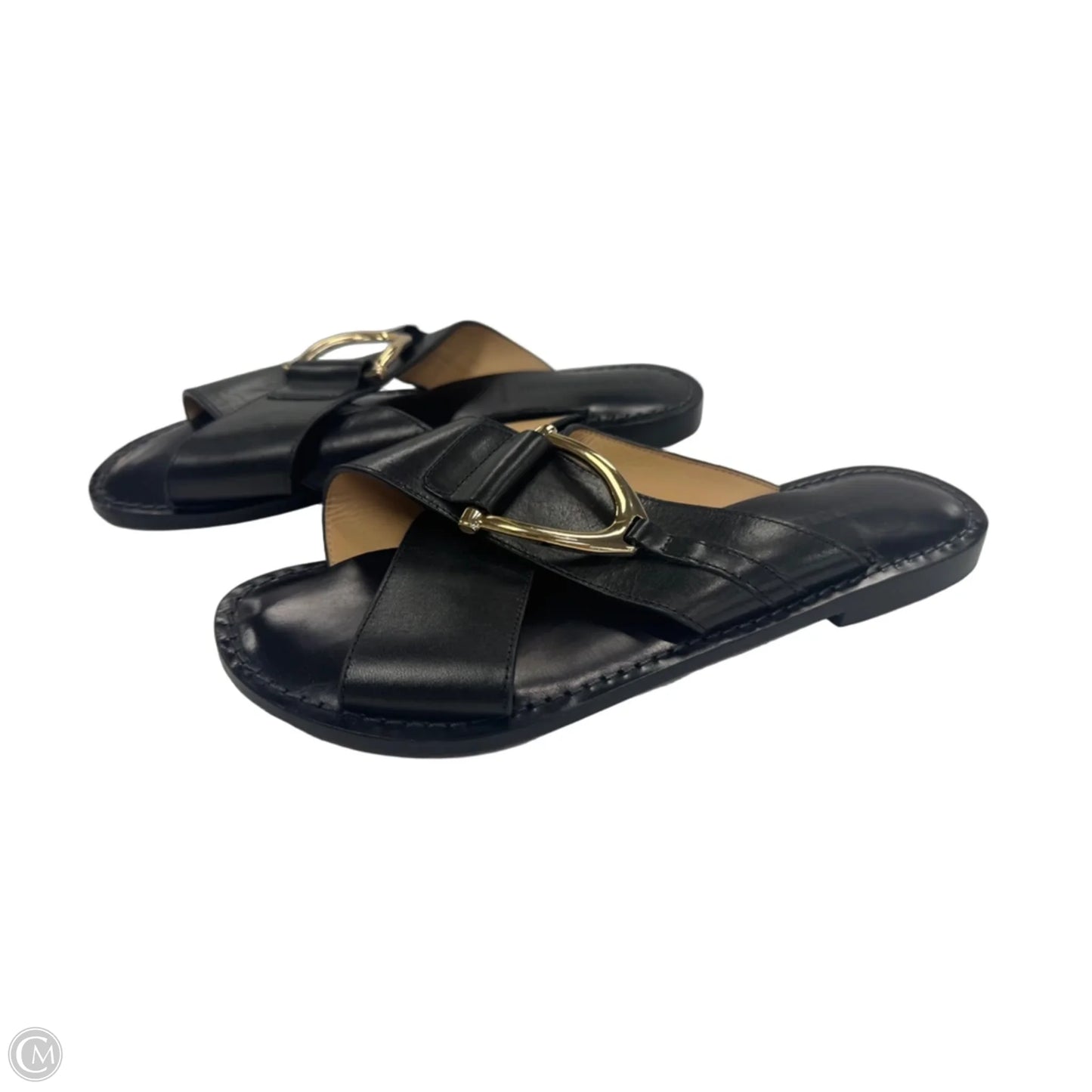 Sandals Flats By Clothes Mentor In Black & Gold, Size: 8.5