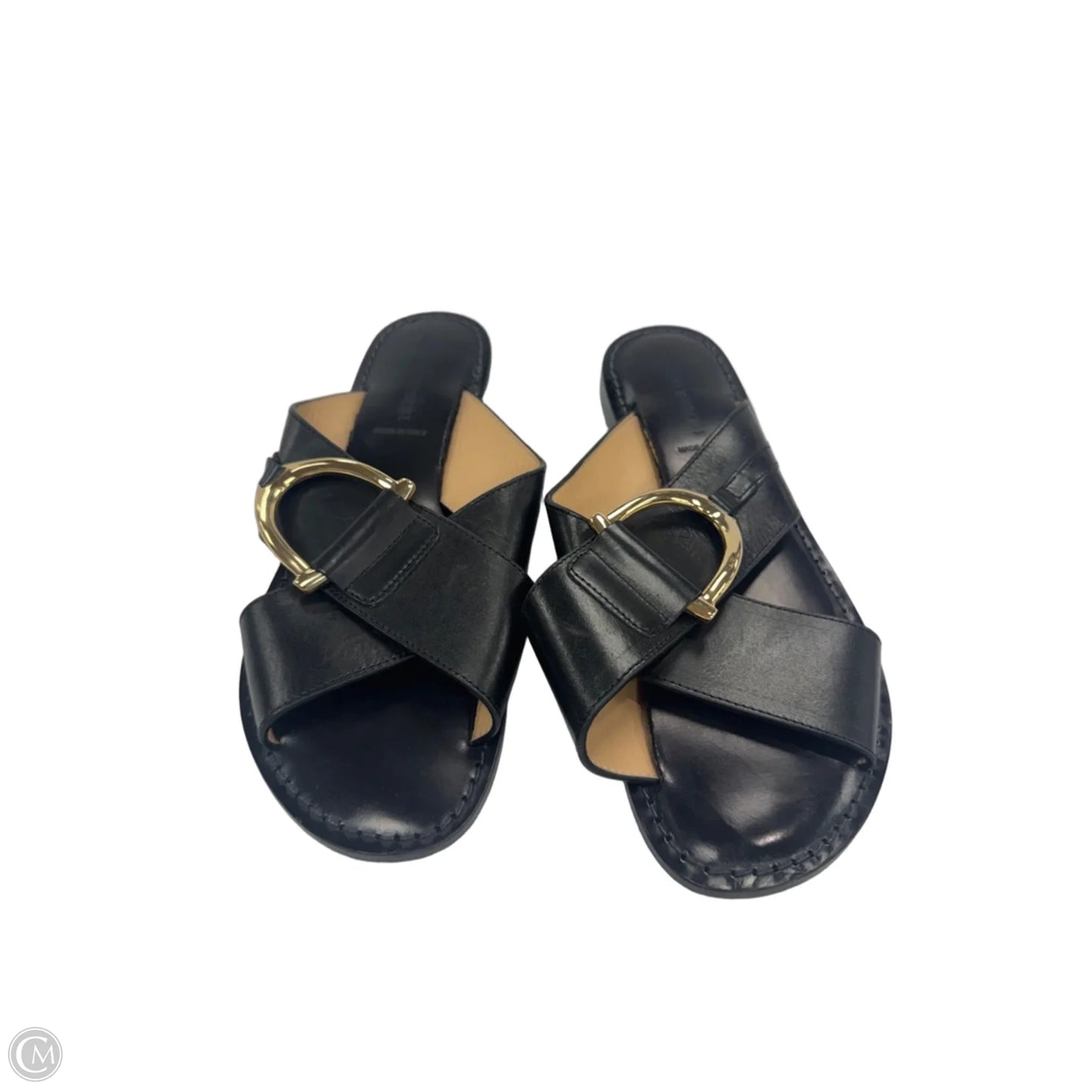Sandals Flats By Clothes Mentor In Black & Gold, Size: 8.5