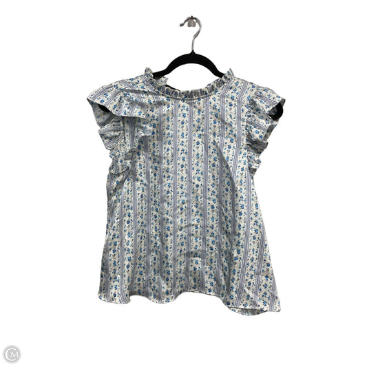 Blouse Short Sleeve By Zara In Blue & White, Size: S