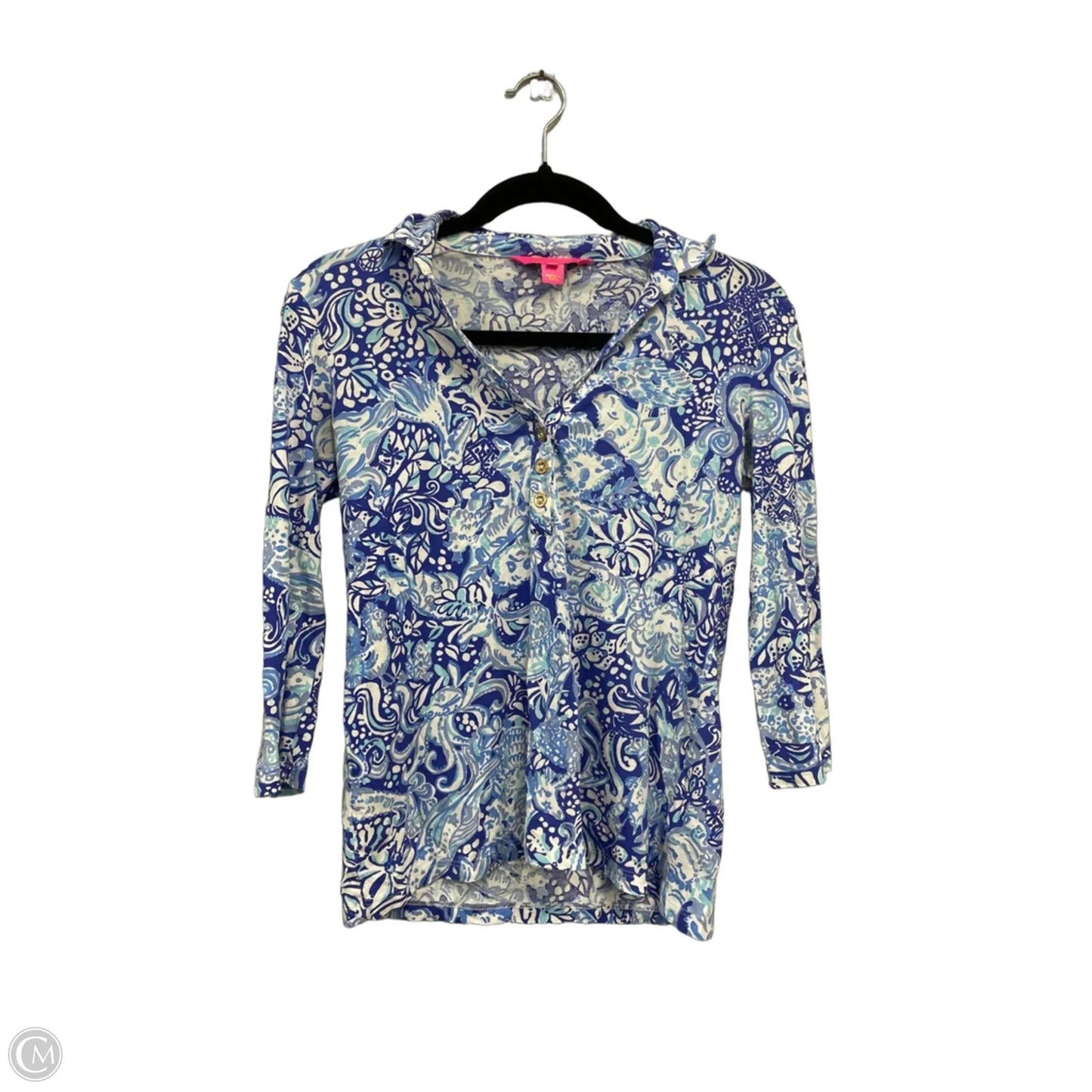 Top 3/4 Sleeve Designer By Lilly Pulitzer In Blue & White, Size: Xs