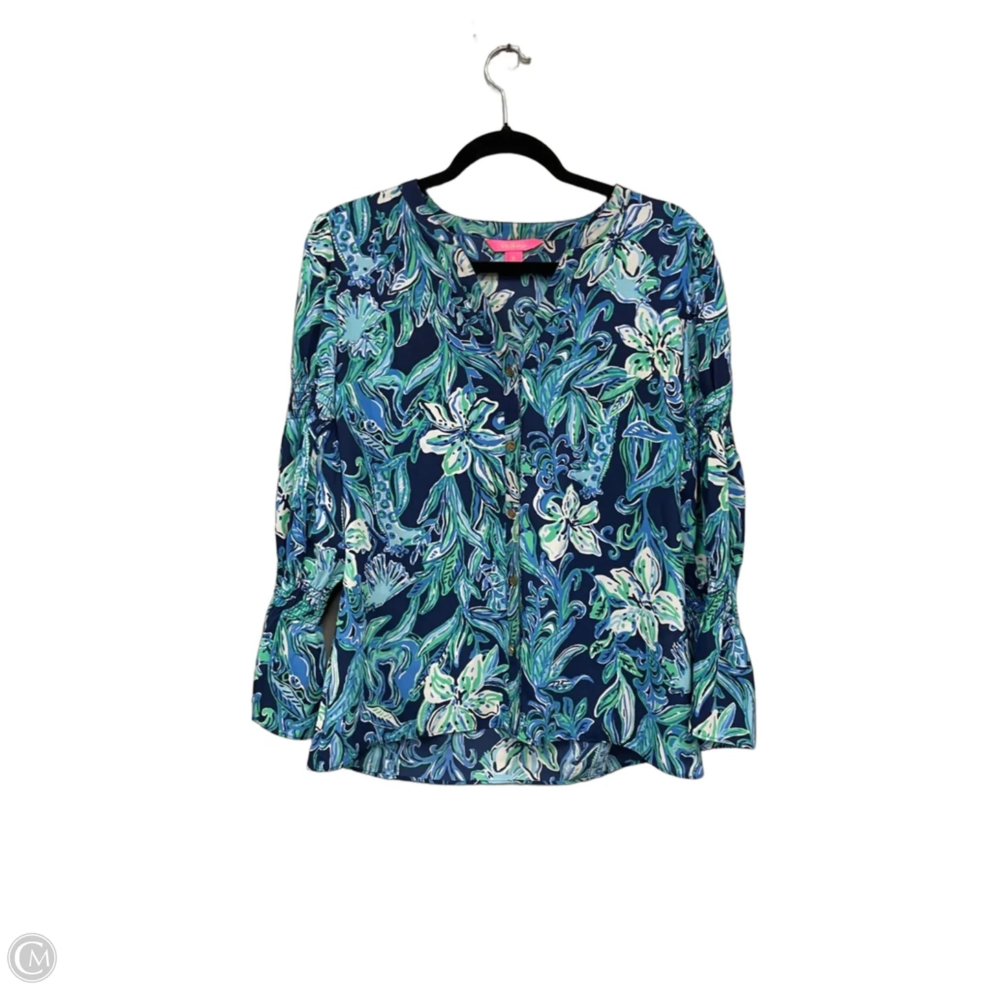 Top Long Sleeve Designer By Lilly Pulitzer In Blue & Green, Size: S