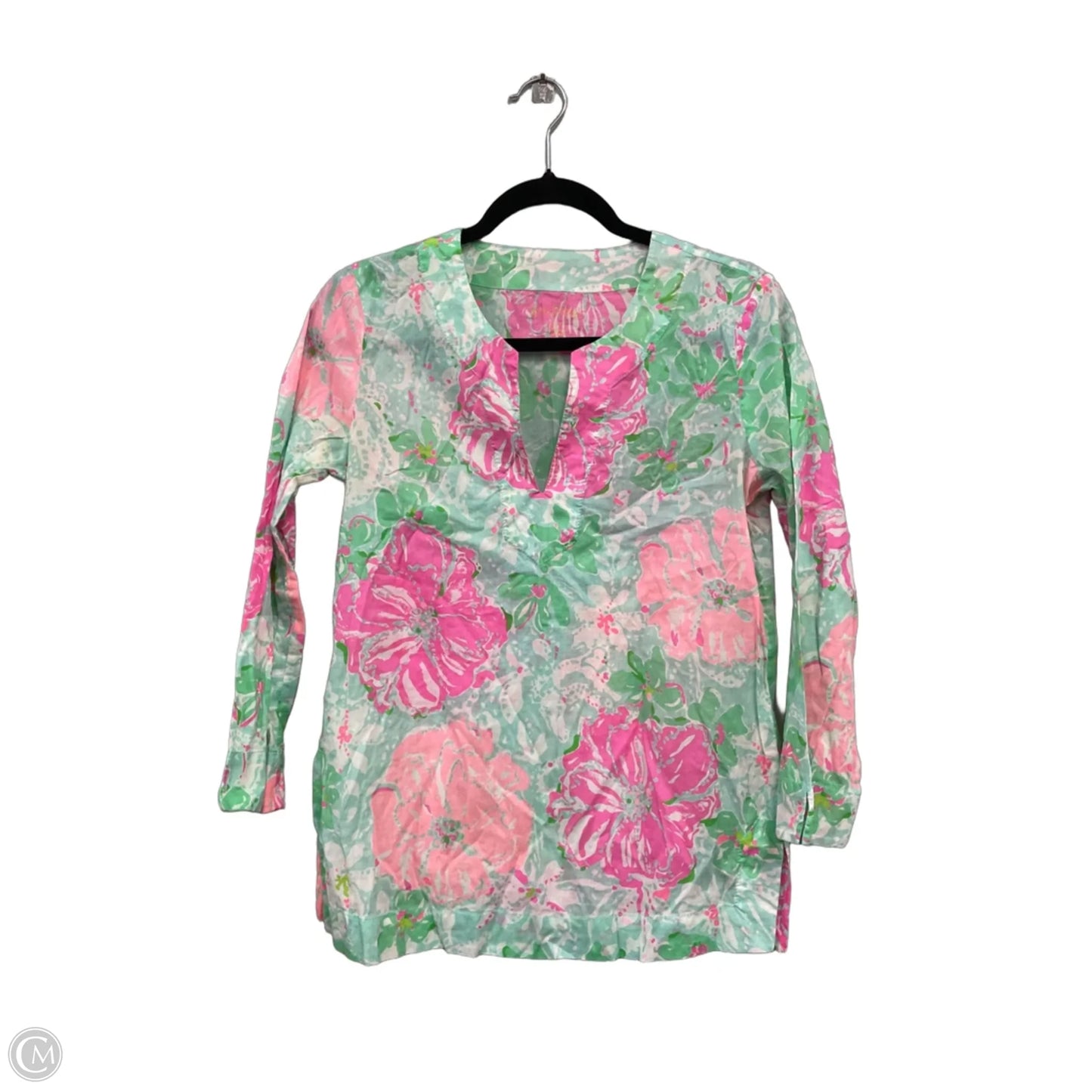 Top 3/4 Sleeve Designer By Lilly Pulitzer In Green & Pink, Size: S