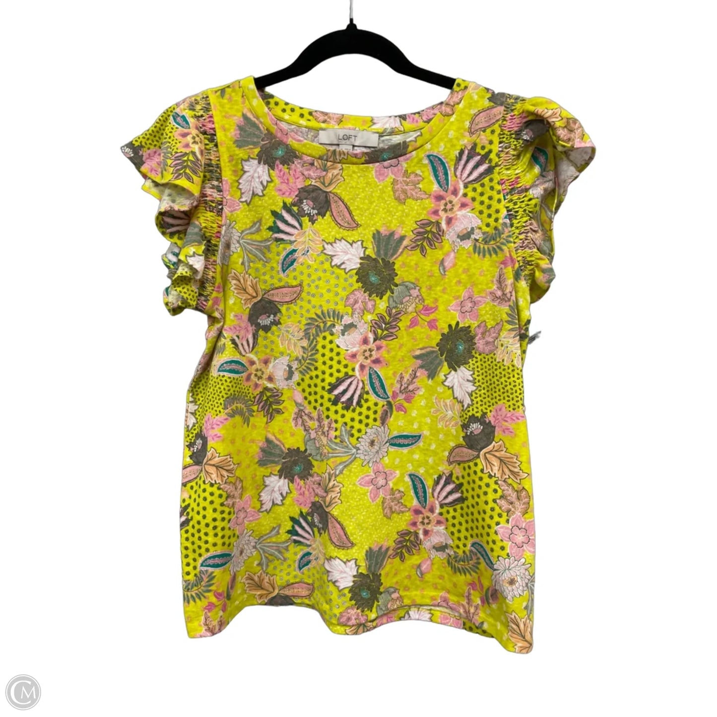 Top Short Sleeve By Loft In Pink & Yellow, Size: M