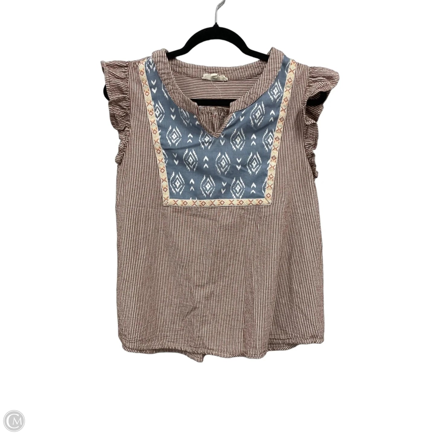 Top Short Sleeve By Entro In Brown & Cream, Size: M