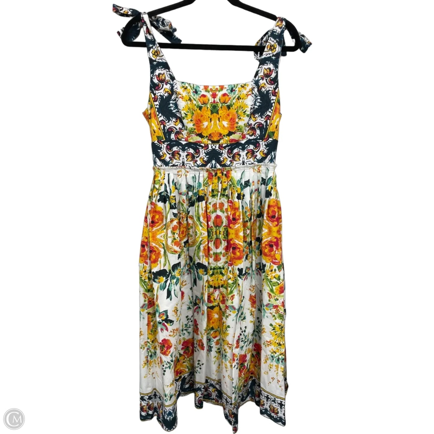 Dress Casual Midi By Antonio Melani In White & Yellow, Size: 4