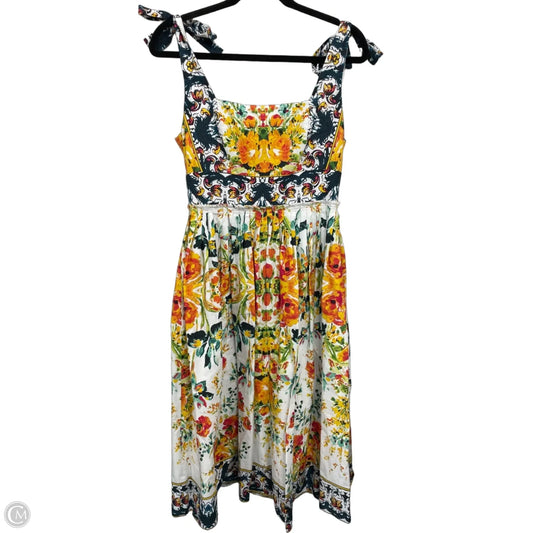 Dress Casual Midi By Antonio Melani In White & Yellow, Size: 4