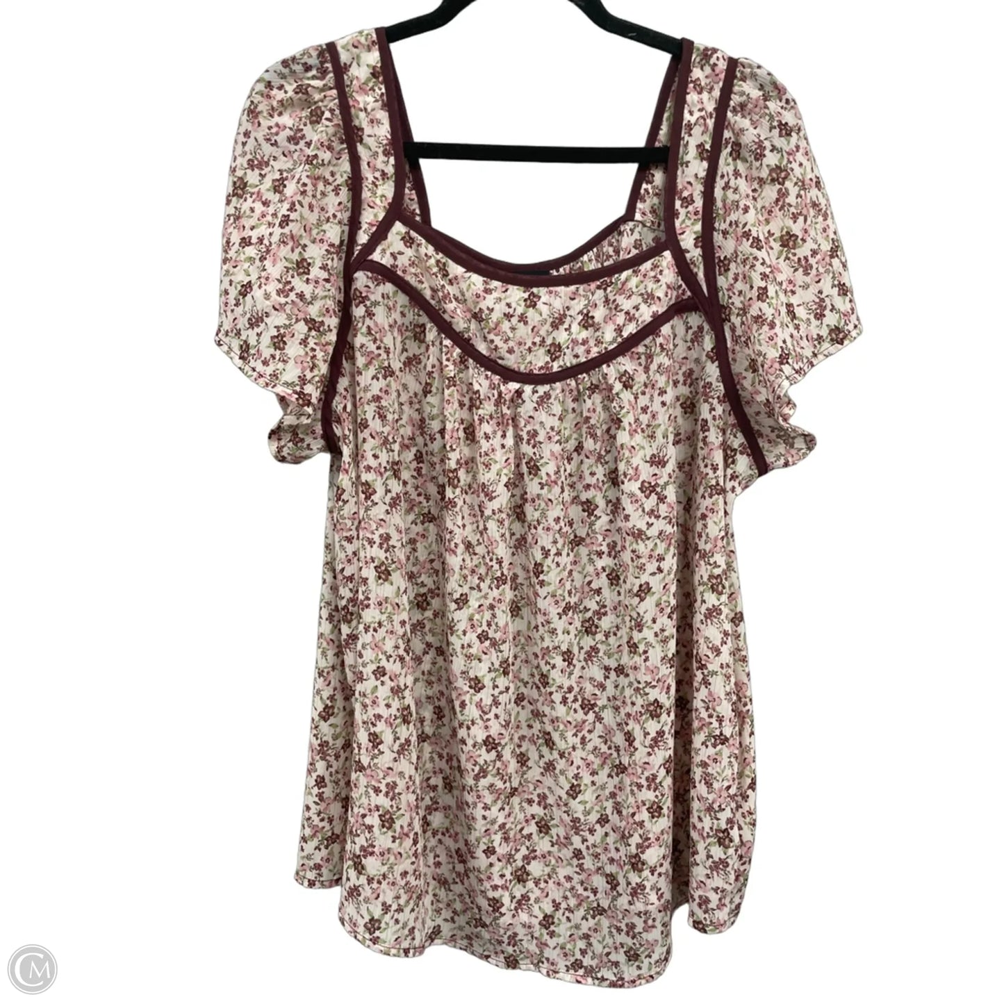 Top Short Sleeve By Torrid In Cream & Pink, Size: 1x