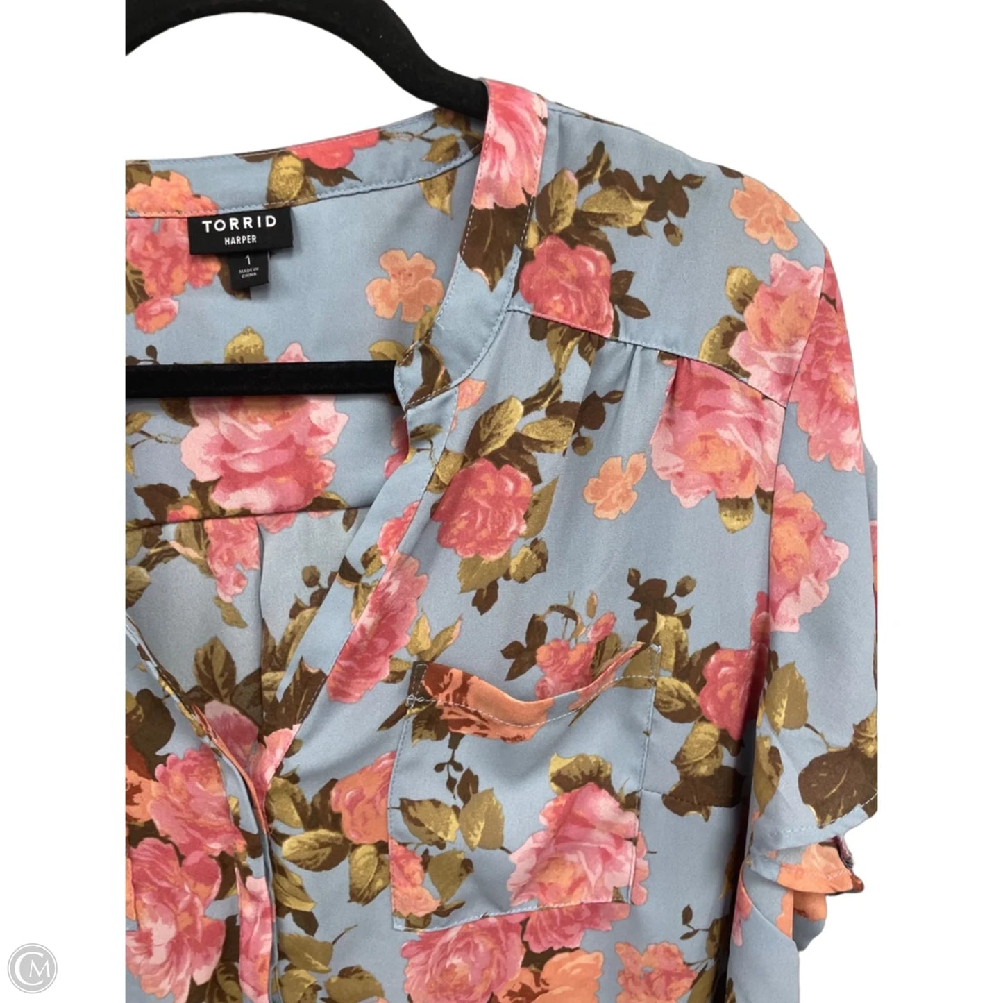 Blouse Short Sleeve By Torrid In Blue & Pink, Size: 1x