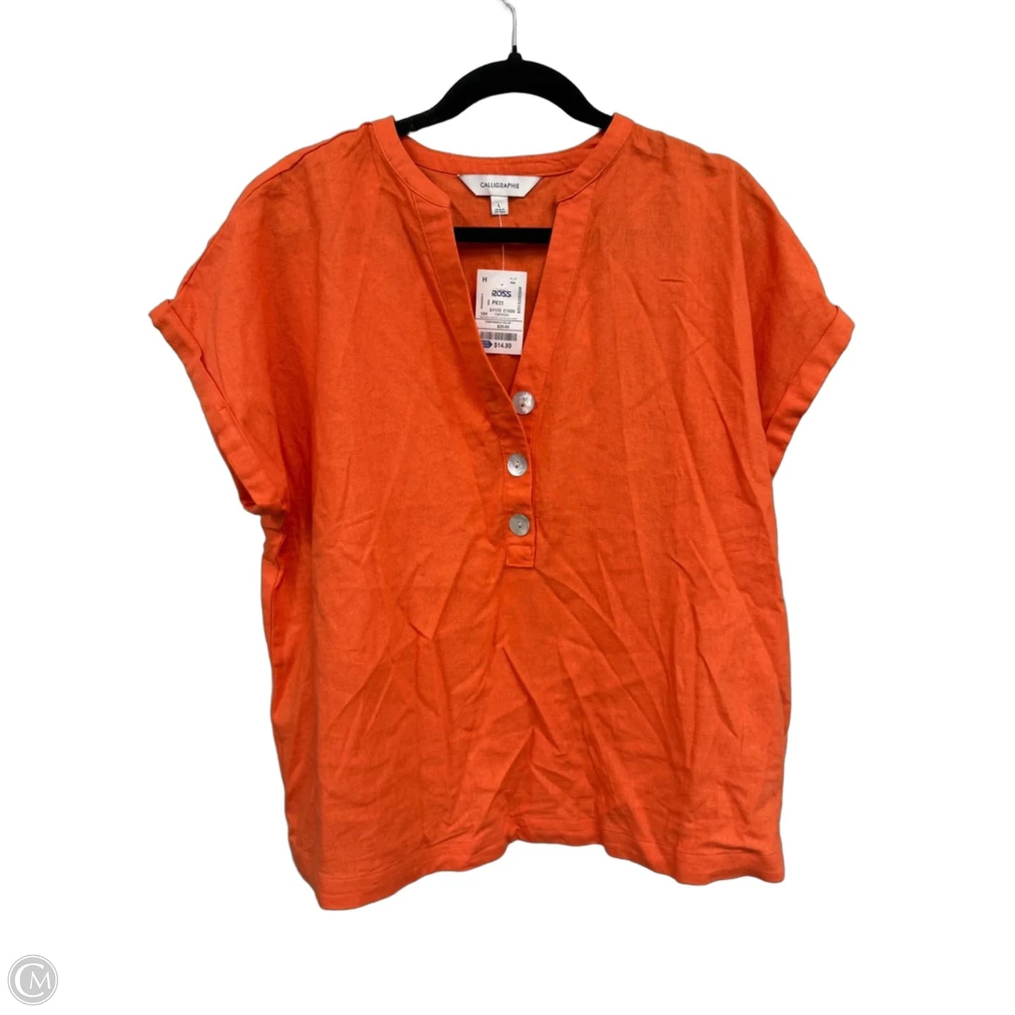 Top Short Sleeve By Calligraphie In Orange, Size: L