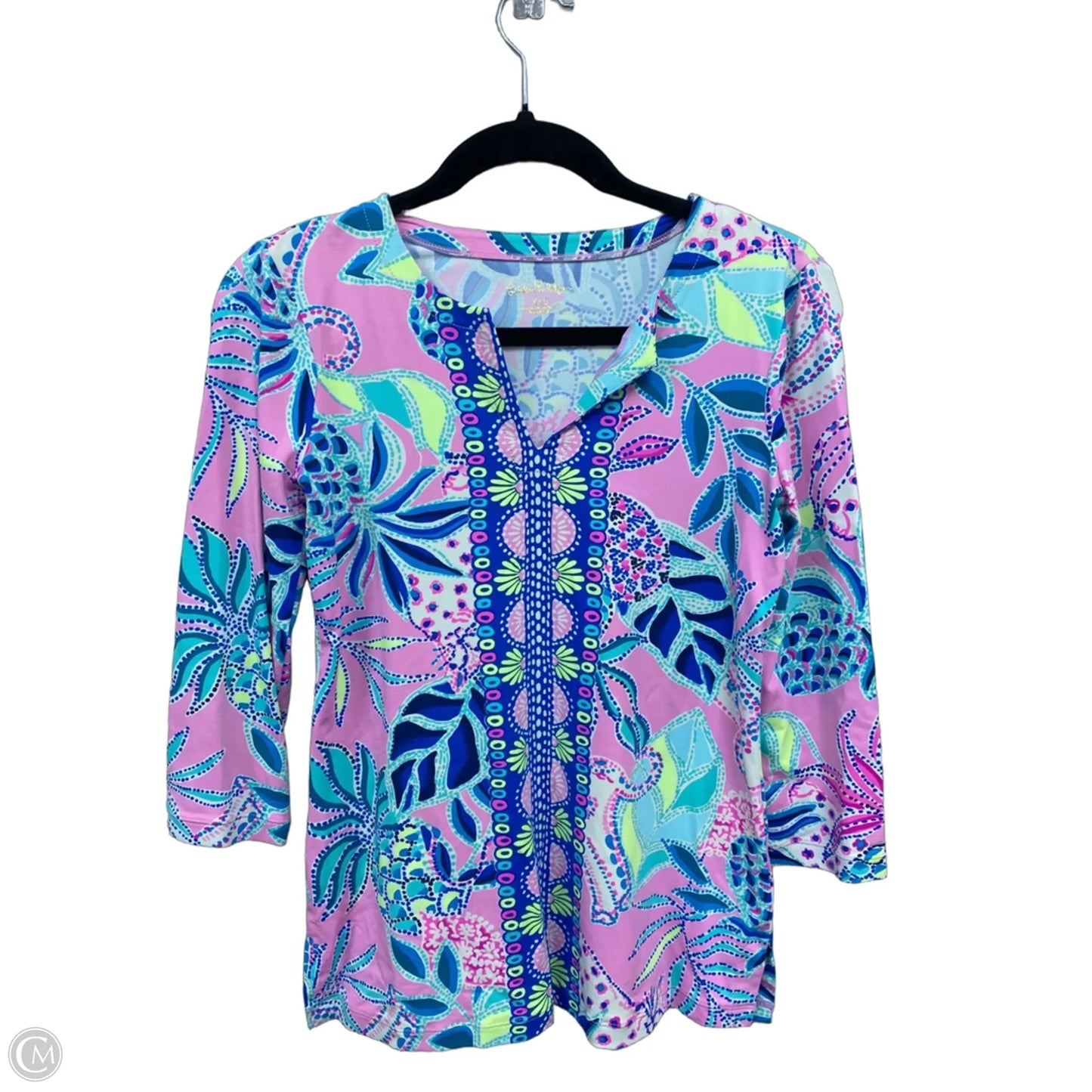 Top 3/4 Sleeve Designer By Lilly Pulitzer In Blue & Pink, Size: Xxs