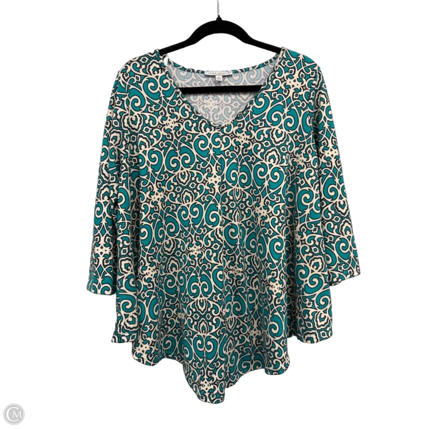 Top Short Sleeve By Green Envelope In Cream & Green, Size: 1x