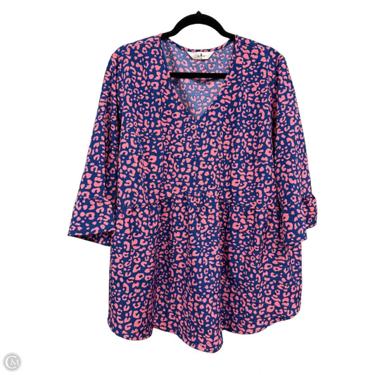 Top 3/4 Sleeve By Agnes Orinda In Blue & Pink, Size: 2x