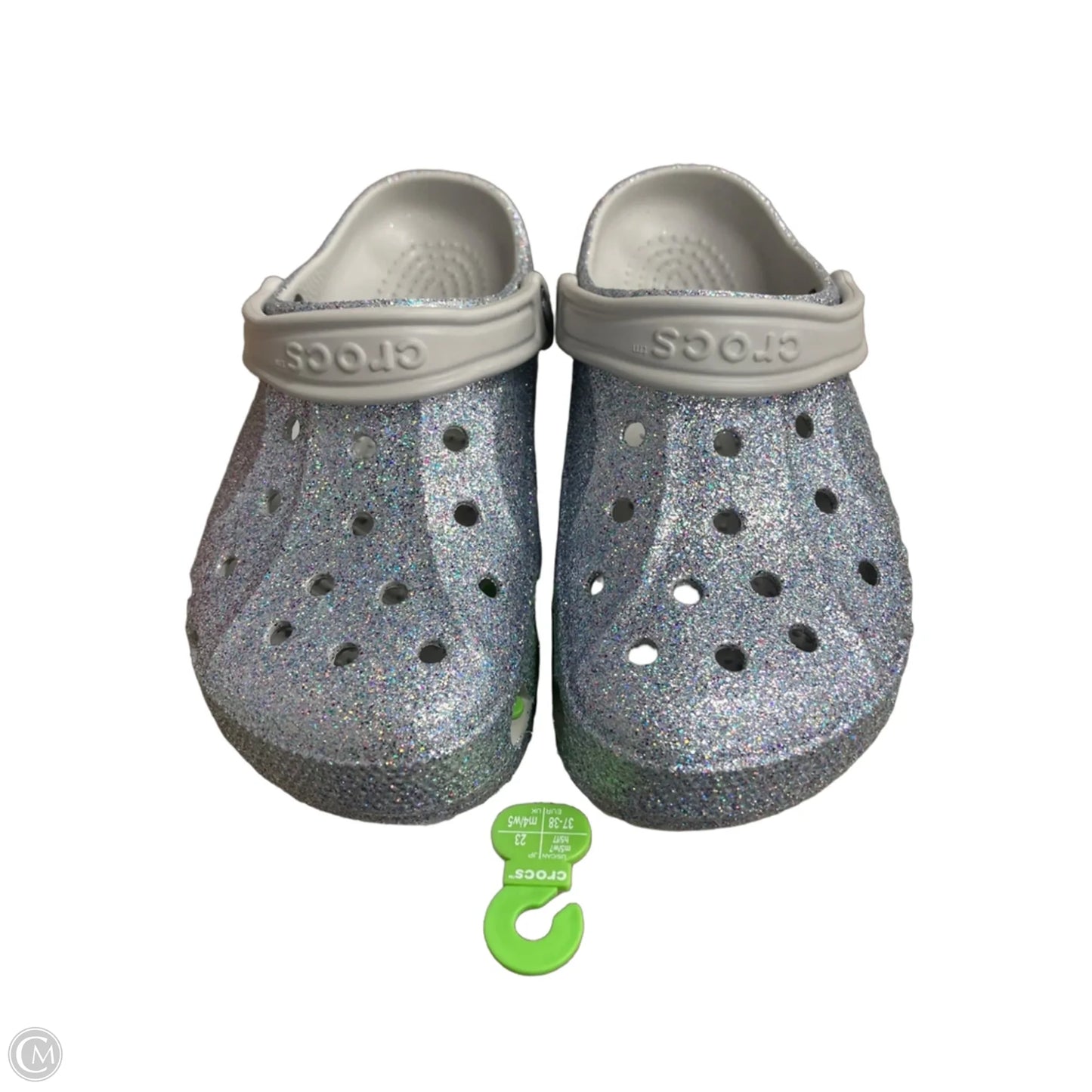 Shoes Flats By Crocs In Silver, Size: 7