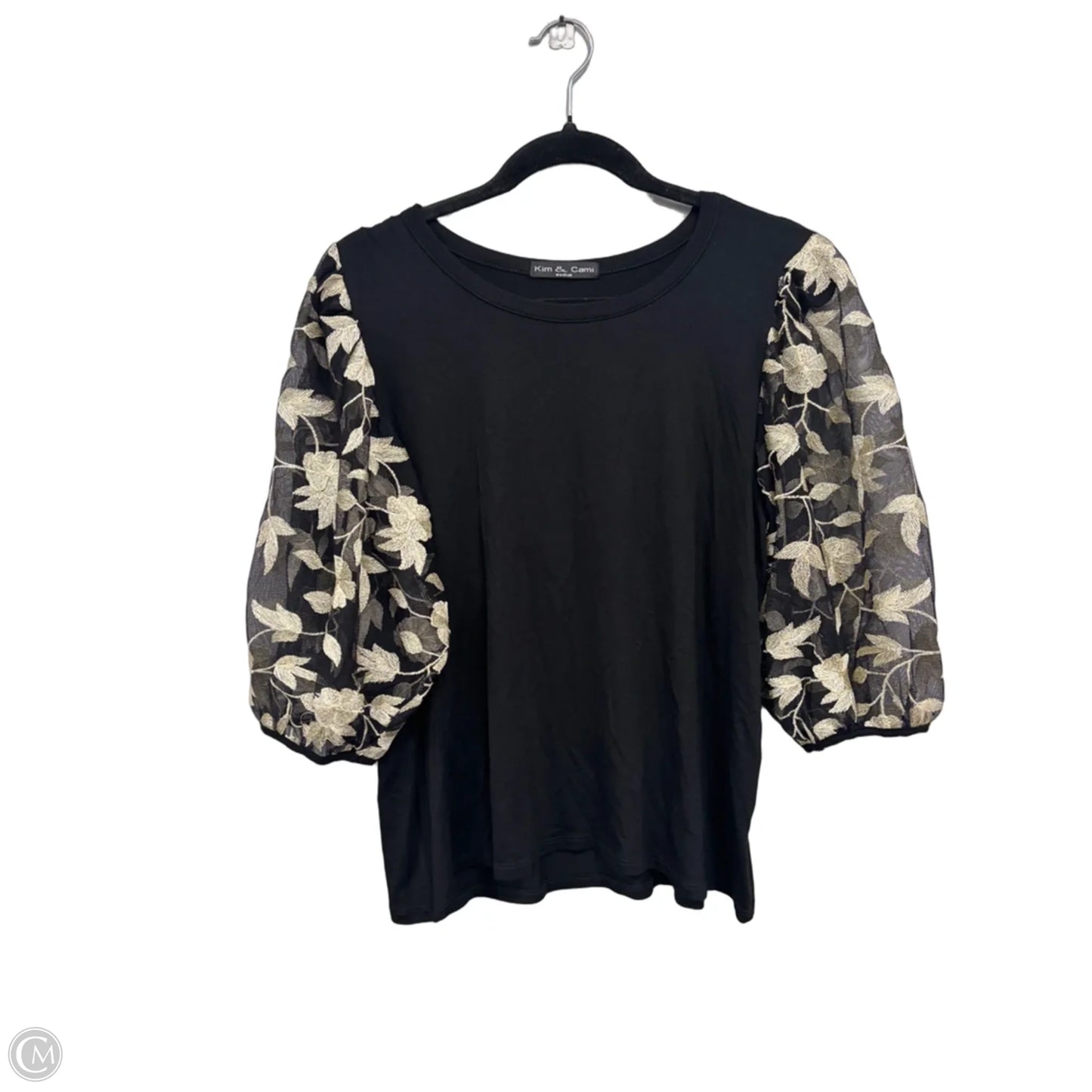 Top Short Sleeve By Kim & Cami In Black & Gold, Size: M
